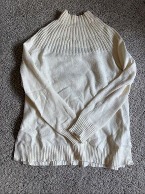 Anthropologie Cream Ribbed Yoke Turtleneck Sweater